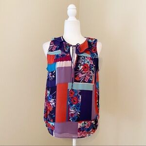 Maeve Ruffle Neck Patchwork Floral Top - S